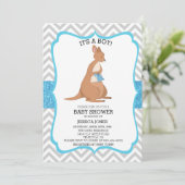 Invitation Blue Cute Kangaroo Parties scintillant Baby shower (Debout devant)