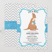 Invitation Blue Cute Kangaroo Parties scintillant Baby shower (Devant / Derrière)