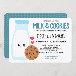 Invitation Blue Cute Kawaii Lait Et Baby shower De Cookies