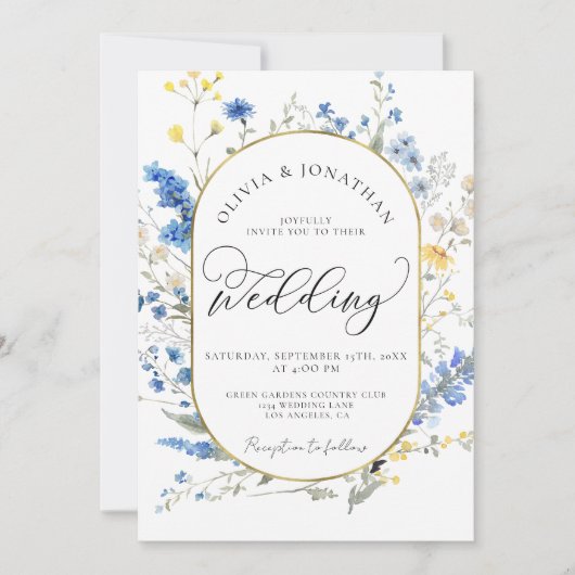 Invitation Blue Dainty Gold All in 1 Budget QR Code Mariage (Devant)