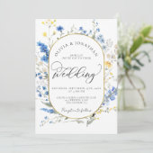 Invitation Blue Dainty Gold All in 1 Budget QR Code Mariage (Debout devant)