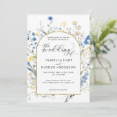 Invitation Blue Dainty Wild Floral Arch Fleurs Mariage (Debout devant)