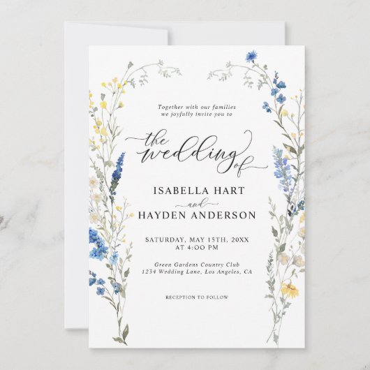 Invitation Blue Dainty Wild Floral DustyMéditerranéen Mariage (Devant)