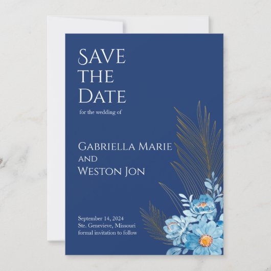 Invitation Blue Daisy Flowers Mariage Enregistrer la date (Devant)