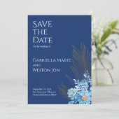 Invitation Blue Daisy Flowers Mariage Enregistrer la date (Debout devant)