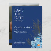 Invitation Blue Daisy Flowers Mariage Enregistrer la date (Devant / Derrière)