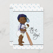 Invitation Blue Damask African American Baby Boy Douche (Devant / Derrière)