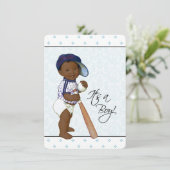 Invitation Blue Damask African American Baby Boy Douche (Debout devant)