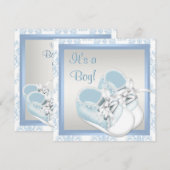 Invitation Blue Damask Chaussures Blue Damask Baby Boy Shower (Devant / Derrière)
