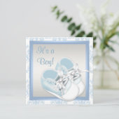 Invitation Blue Damask Chaussures Blue Damask Baby Boy Shower (Debout devant)