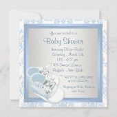Invitation Blue Damask Chaussures Blue Damask Baby Boy Shower (Dos)