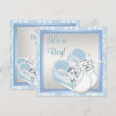 Invitation Blue Damask Chaussures Blue Damask Baby Boy Shower (Devant / Derrière)