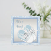 Invitation Blue Damask Chaussures Blue Damask Baby Boy Shower (Debout devant)
