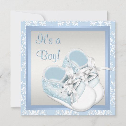 Invitation Blue Damask Chaussures Blue Damask Baby Boy Shower (Devant)