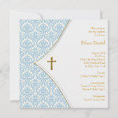 Invitation Blue Damask Cross Boy Christening (Devant)