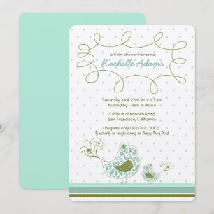 Invitation Blue Damask Maman Et Bébé Oiseau Chic Baby shower