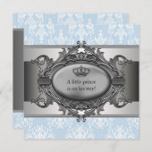 Invitation Blue Damask Prince Baby Boy Douche (Devant / Derrière)