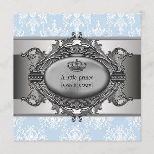 Invitation Blue Damask Prince Baby Boy Douche