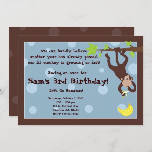 Invitation Blue de Curious Monkey (Devant / Derrière)