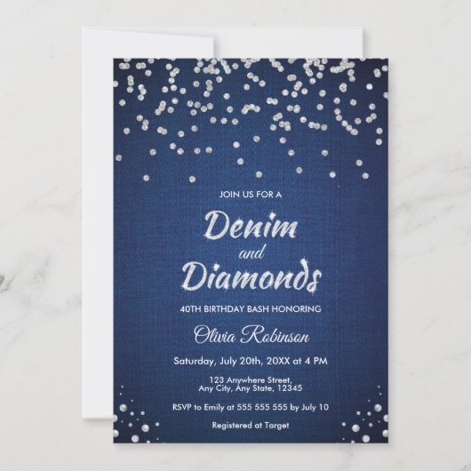 Invitation Blue Denim et Diamants 40e Anniversaire  (Devant)