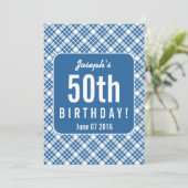 Invitation BLUE DIAGONAL PLAID 50e anniversaire Fête A07L (Debout devant)