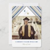 Invitation Blue Diagonal Stripes Moderne Graduation Party (Devant)