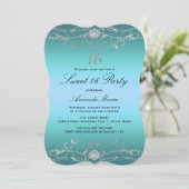 Invitation Blue Diamond Damask Sweet 16 (Debout devant)