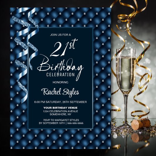 Invitation Blue Diamond Motif 21e fête d'anniversaire