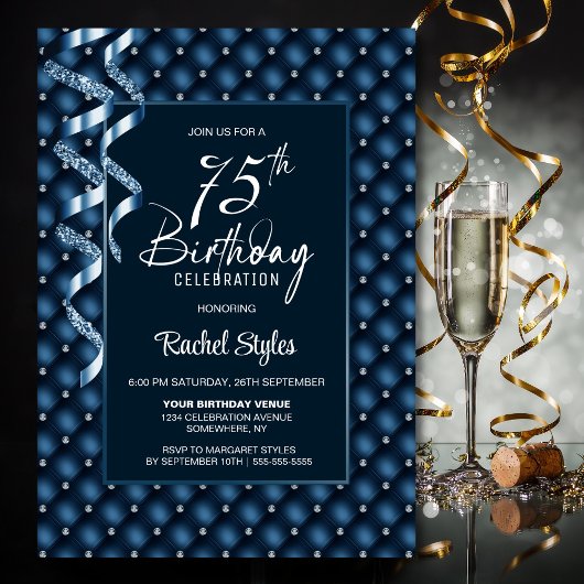 Invitation Blue Diamond Motif 75e fête d'anniversaire