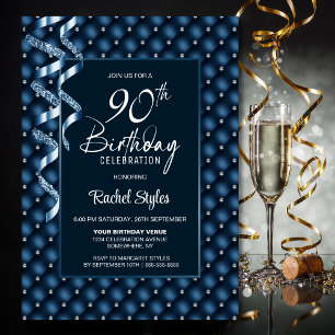 Invitation Blue Diamond Motif 90e fête d'anniversaire