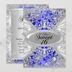 Invitation Blue Diamond Snowflake Winter Wonderland Sweet 16