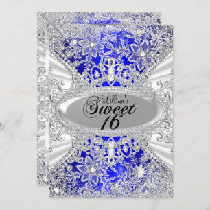 Invitation Blue Diamond Snowflake Winter Wonderland Sweet 16