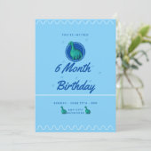 Invitation Blue Dinosaur 6 Month Birthday (Debout devant)