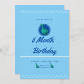Invitation Blue Dinosaur 6 Month Birthday (Devant / Derrière)