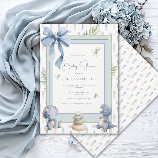Invitation Blue Dinosaur Cute Modern Baby Shower