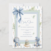 Invitation Blue Dinosaur Cute Modern Baby Shower (Devant)