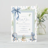 Invitation Blue Dinosaur Cute Modern Baby Shower (Debout devant)