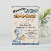 Invitation Blue Dinosaur Rawr Fête d'anniversaire (Debout devant)