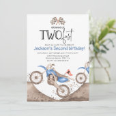Invitation Blue Dirt Bike 2nd birthday - Growing up two fast (Debout devant)