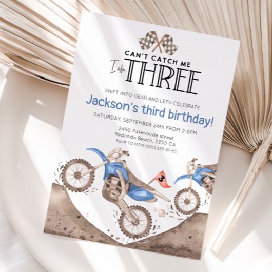 Invitation Blue Dirt Bike 3rd birthday - Cant catch me
