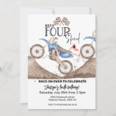 Invitation Blue Dirt Bike 4th birthday Need FOUR Speed  (Devant)