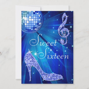 Invitation Blue Disco Ball and Heels 16e anniversaire