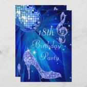 Invitation Blue Disco Ball and Heels 18e anniversaire (Devant / Derrière)