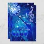 Invitation Blue Disco Ball et ballons 50e anniversaire (Devant / Derrière)