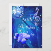 Invitation Blue Disco Ball et ballons 50e anniversaire Invita (Devant)