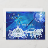 Invitation Blue Disco Ball, Princess Coach & Horses Sweet 16 (Devant)