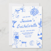 Invitation Blue Disco Cocktail Bachelorette Week-End Party (Devant)