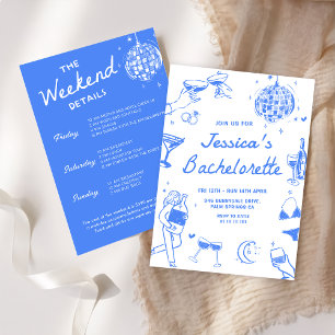 Invitation Blue Disco Cocktail Bachelorette Week-End Party