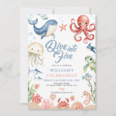 Invitation Blue Dive Into Five Ocean Animals 5th Birthday (Devant)