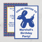 Invitation Blue Dog Balloon Animal Boys fête d'anniversaire (Devant / Derrière)
